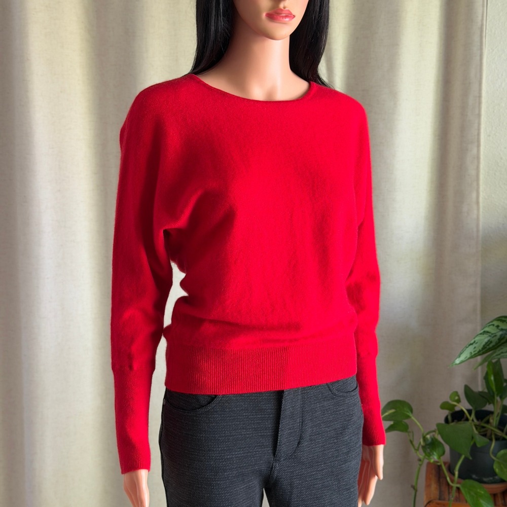 Tahari Womens Red 100% 2-Ply Cashmere Sweater Crew Neck Dolman Sleeve M Holiday